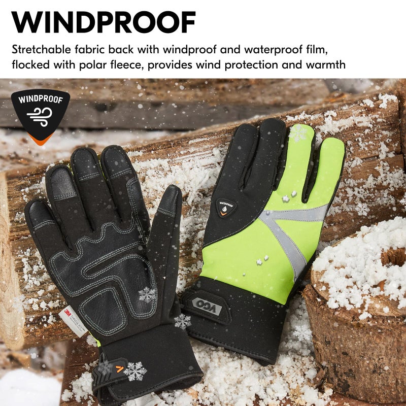Vgo... 1-Pair -4â„‰ or above 3M Thinsulate C100 Lined High Dexterity Touchscreen Synthetic Leather Winter Warm Work Gloves, Waterproof Insert (Size M, Fluorescent Green, SL8777FW) - Image 5